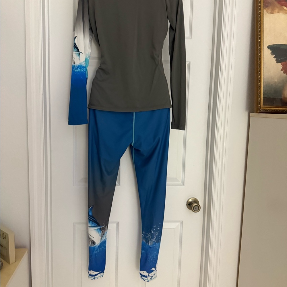 Wave of Life Gray and Blue Long Sleeve Activewear Set